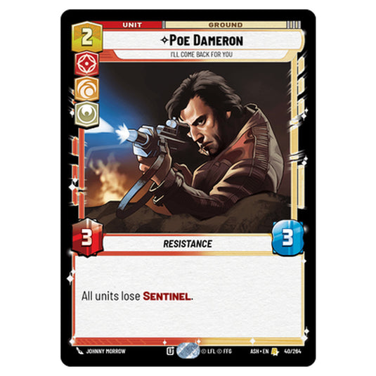 Poe Dameron card from the Star Wars Unlimited set Ashes of the Empire