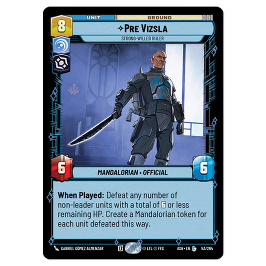 Pre Vizsla card from the Star Wars Unlimited set Ashes of the Empire