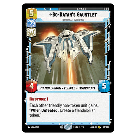 Bo-Katan's Gauntlet card from the Star Wars Unlimited set Ashes of the Empire