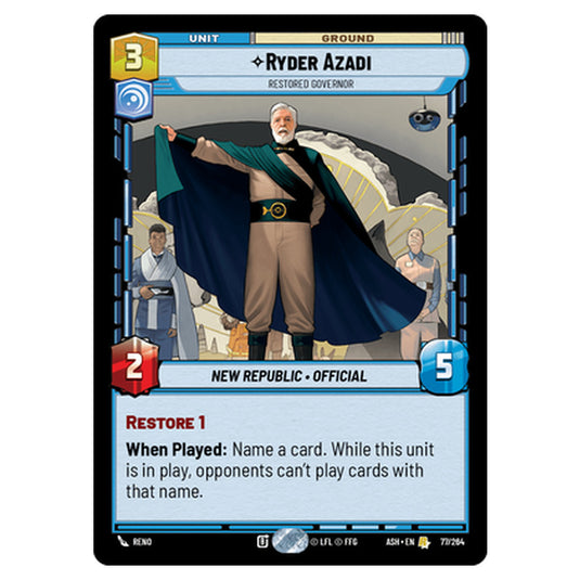 Ryder Azadi card from the Star Wars Unlimited set Ashes of the Empire
