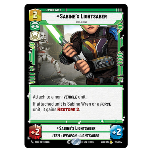 Sabine's Lightsaber card from the Star Wars Unlimited set Ashes of the Empire