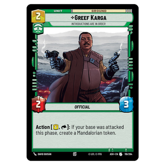 Greef Karga card from the Star Wars Unlimited set Ashes of the Empire