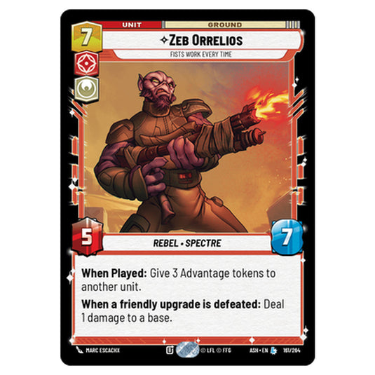 Zeb Orrelios card from the Star Wars Unlimited set Ashes of the Empire