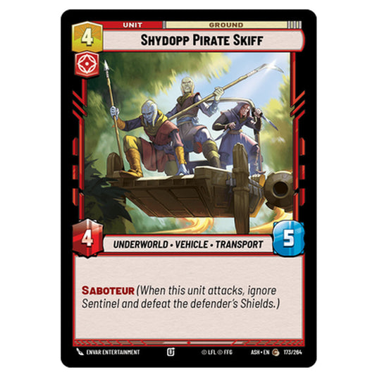 Shydopp Pirate Skiff card from the Star Wars Unlimited set Ashes of the Empire
