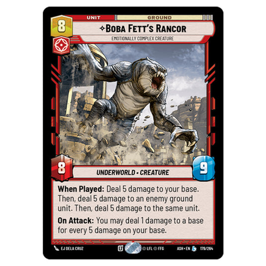 Boba Fett's Rancor card from the Star Wars Unlimited set Ashes of the Empire