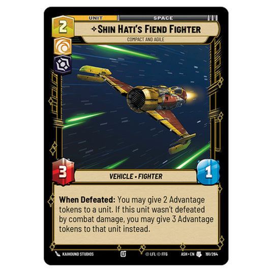 Shin Hati's Fiend Fighter card from the Star Wars Unlimited set Ashes of the Empire