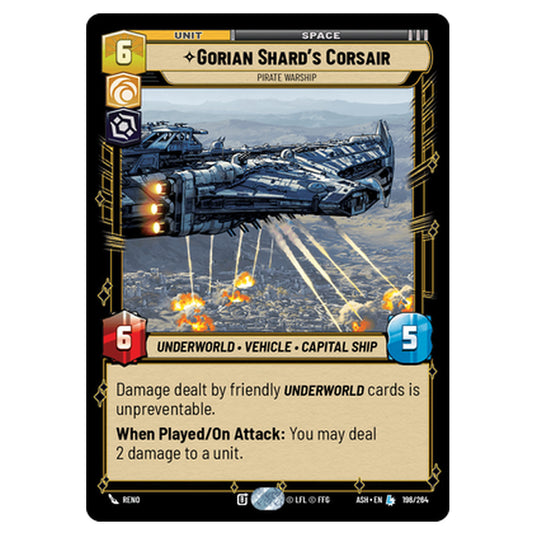 Gorian Shard's Corsair card from the Star Wars Unlimited set Ashes of the Empire