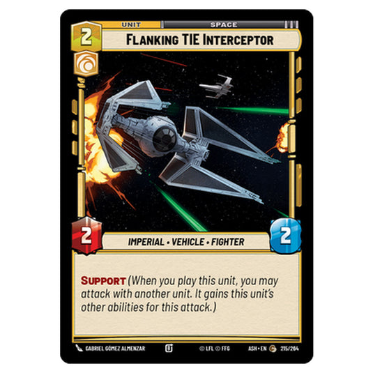 Flanking TIE Interceptor card from the Star Wars Unlimited set Ashes of the Empire