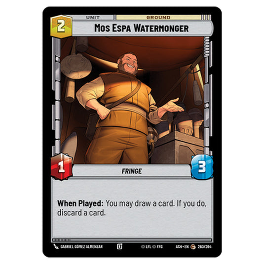 Mos Espa Watermonger card from the Star Wars Unlimited set Ashes of the Empire