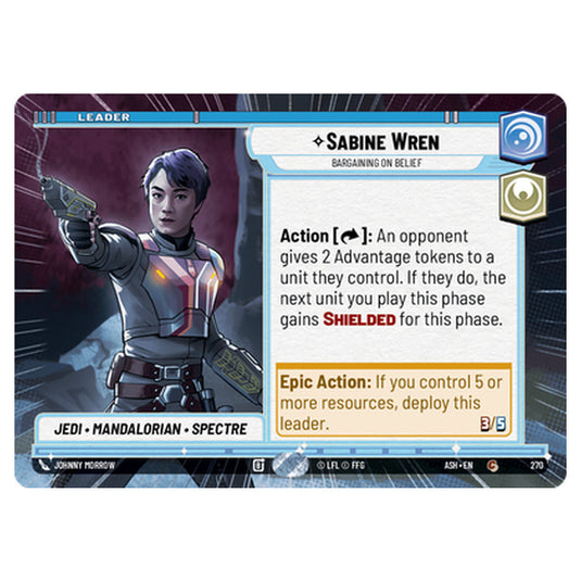 Sabine Wren card from the Star Wars Unlimited set Ashes of the Empire
