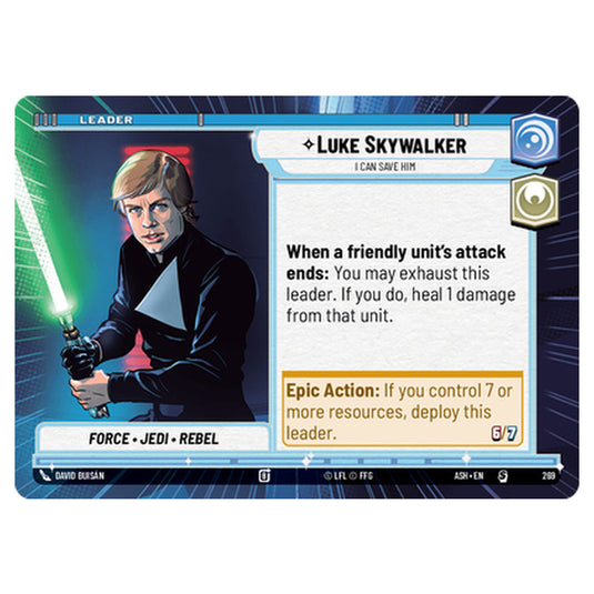 Luke Skywalker card from the Star Wars Unlimited set Ashes of the Empire