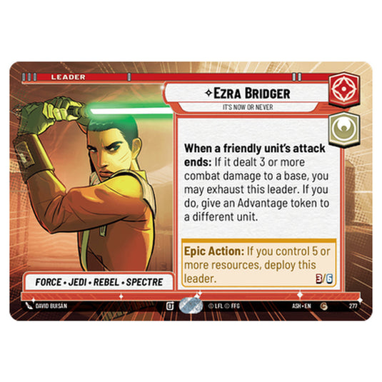 Ezra Bridger card from the Star Wars Unlimited set Ashes of the Empire