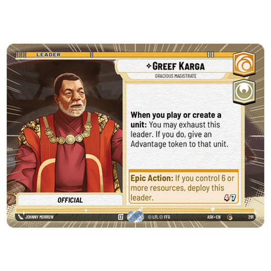 Greef Karga card from the Star Wars Unlimited set Ashes of the Empire