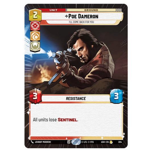 Poe Dameron card from the Star Wars Unlimited set Ashes of the Empire