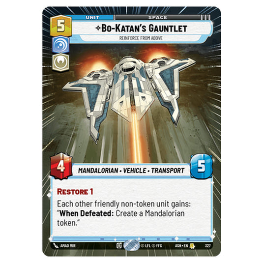 Bo-Katan's Gauntlet card from the Star Wars Unlimited set Ashes of the Empire