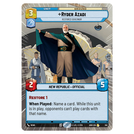 Ryder Azadi card from the Star Wars Unlimited set Ashes of the Empire