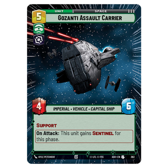 Gozanti Assault Carrier card from the Star Wars Unlimited set Ashes of the Empire