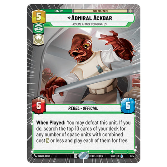 Admiral Ackbar card from the Star Wars Unlimited set Ashes of the Empire