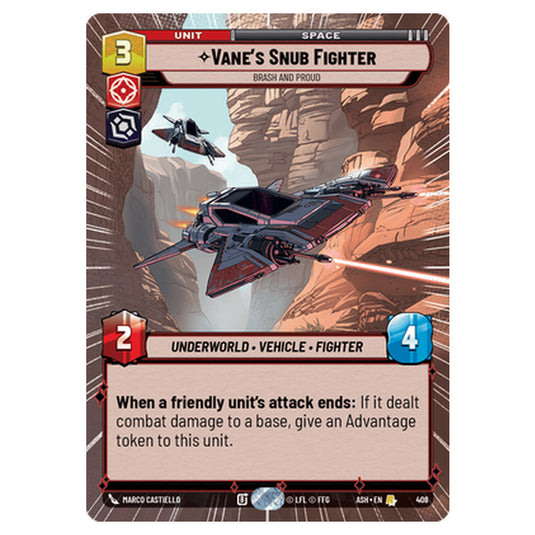 Vane's Snub Fighter card from the Star Wars Unlimited set Ashes of the Empire