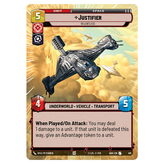 Justifier card from the Star Wars Unlimited set Ashes of the Empire