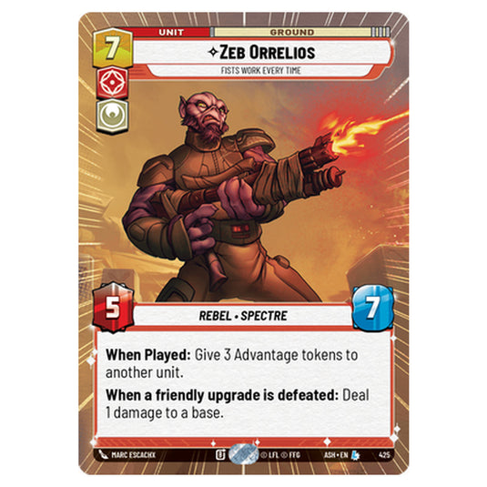 Zeb Orrelios card from the Star Wars Unlimited set Ashes of the Empire