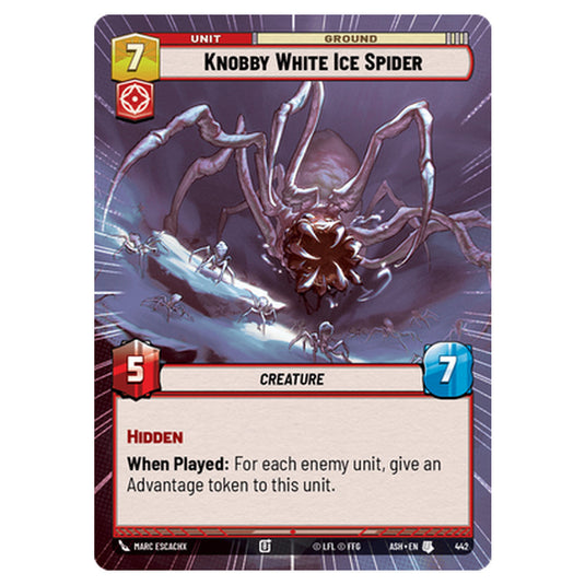Knobby White Ice Spider card from the Star Wars Unlimited set Ashes of the Empire