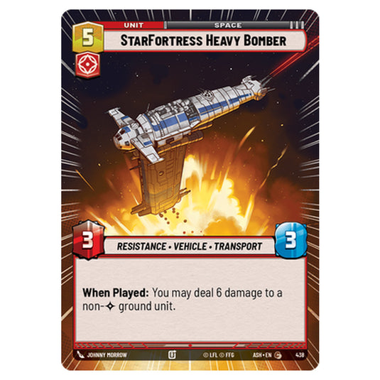StarFortress Heavy Bomber card from the Star Wars Unlimited set Ashes of the Empire