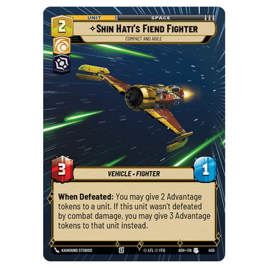 Shin Hati's Fiend Fighter card from the Star Wars Unlimited set Ashes of the Empire
