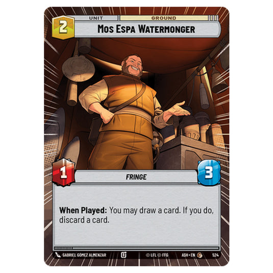 Mos Espa Watermonger card from the Star Wars Unlimited set Ashes of the Empire