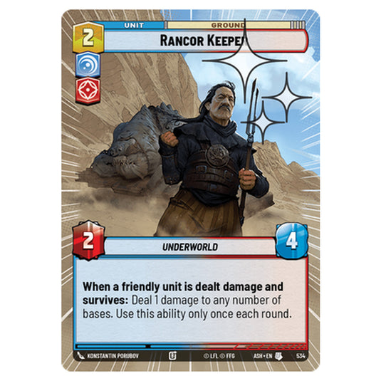 Rancor Keeper card from the Star Wars Unlimited set Ashes of the Empire