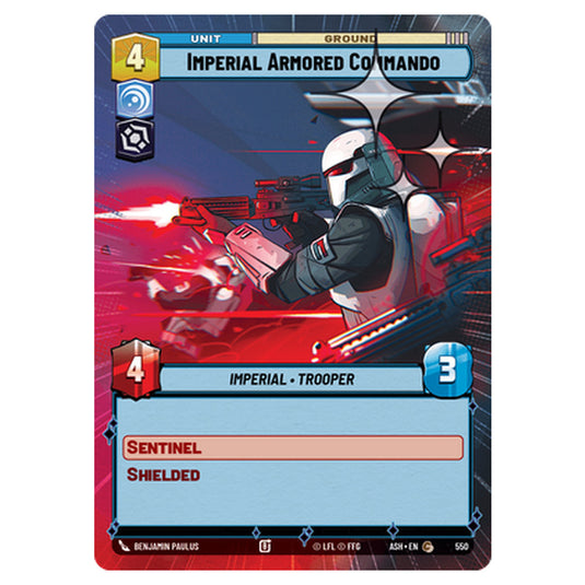 Imperial Armored Commando card from the Star Wars Unlimited set Ashes of the Empire