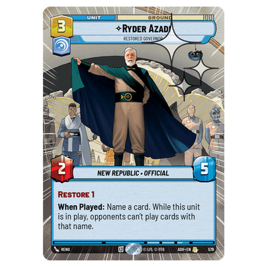 Ryder Azadi card from the Star Wars Unlimited set Ashes of the Empire