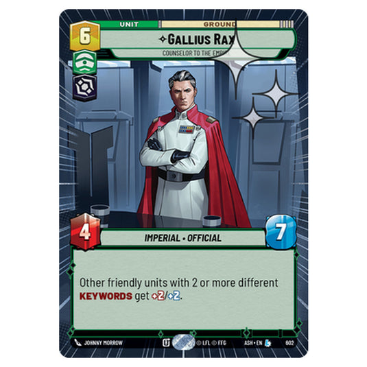 Gallius Rax card from the Star Wars Unlimited set Ashes of the Empire