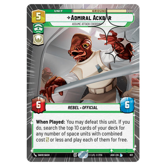 Admiral Ackbar card from the Star Wars Unlimited set Ashes of the Empire