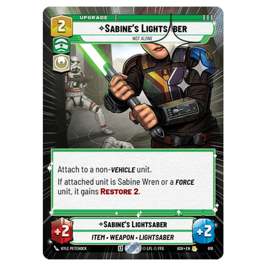 Sabine's Lightsaber card from the Star Wars Unlimited set Ashes of the Empire