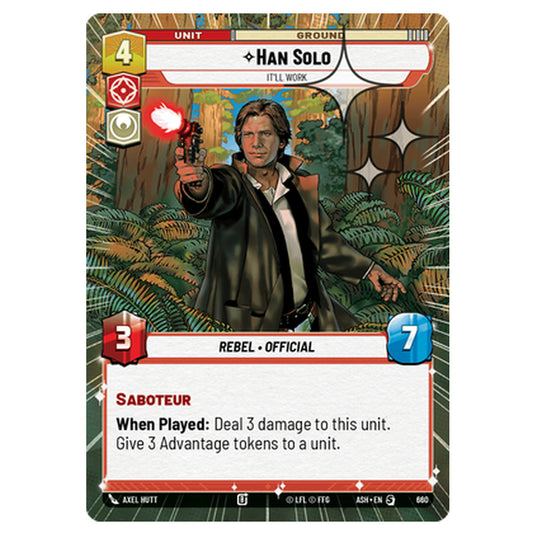 Han Solo card from the Star Wars Unlimited set Ashes of the Empire
