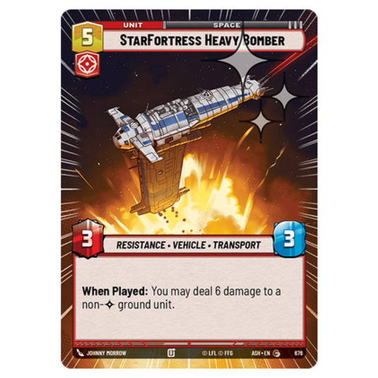 StarFortress Heavy Bomber card from the Star Wars Unlimited set Ashes of the Empire