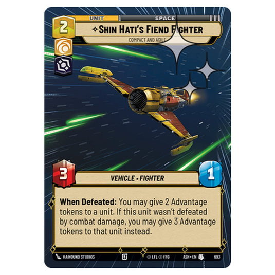 Shin Hati's Fiend Fighter card from the Star Wars Unlimited set Ashes of the Empire