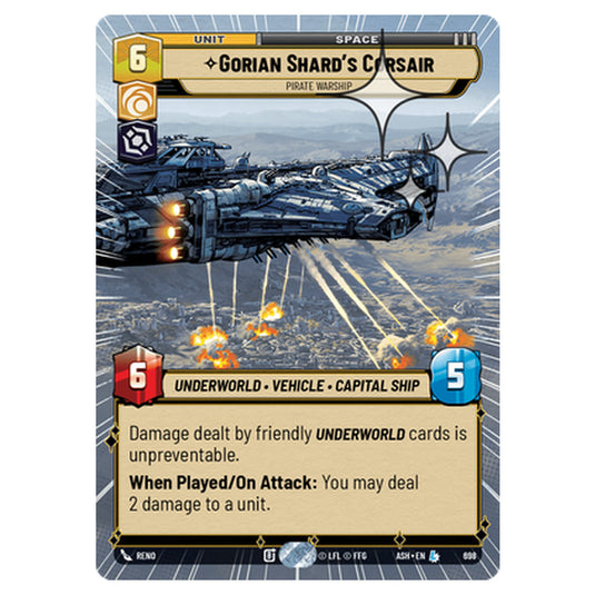 Gorian Shard's Corsair card from the Star Wars Unlimited set Ashes of the Empire