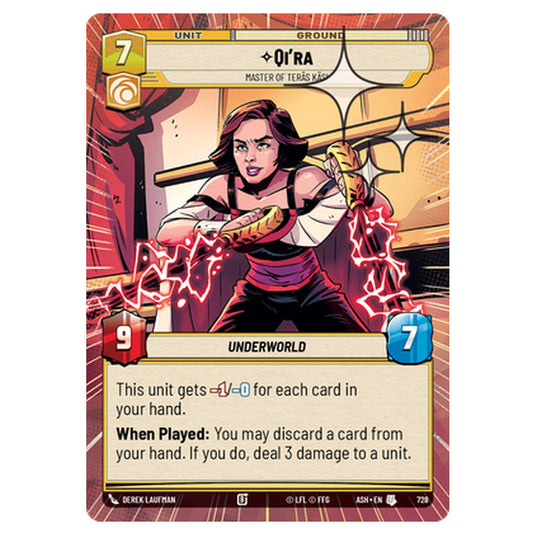 Qi'ra card from the Star Wars Unlimited set Ashes of the Empire