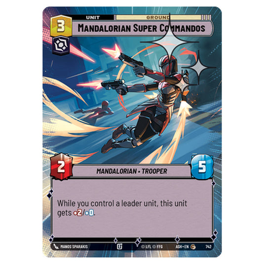 Mandalorian Super Commandos card from the Star Wars Unlimited set Ashes of the Empire