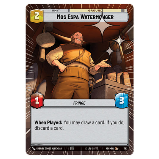 Mos Espa Watermonger card from the Star Wars Unlimited set Ashes of the Empire