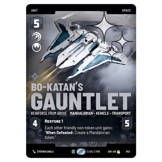 Bo-Katan's Gauntlet card from the Star Wars Unlimited set Ashes of the Empire