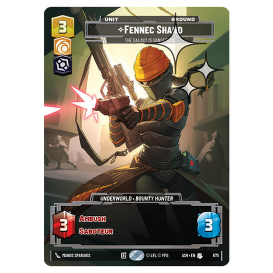 Fennec Shand card from the Star Wars Unlimited set Ashes of the Empire