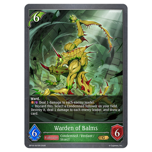 Warden of Balms BP19-007EN card from the Shadowverse: Evolve set Eightfold Retribution & Omens and Heirs