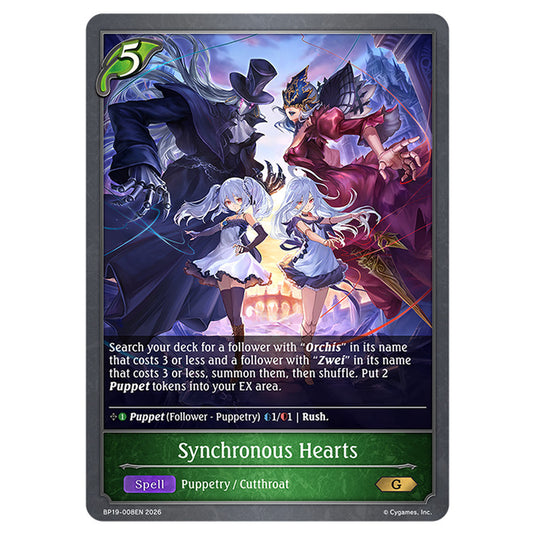 Synchronous Hearts BP19-008EN card from the Shadowverse: Evolve set Eightfold Retribution & Omens and Heirs
