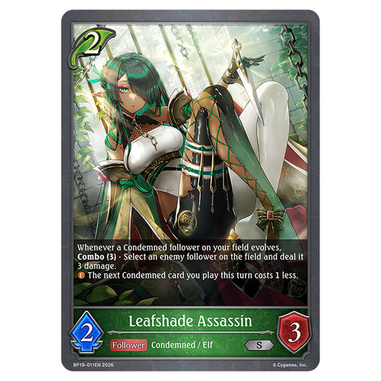 Leafshade Assassin BP19-011EN card from the Shadowverse: Evolve set Eightfold Retribution & Omens and Heirs