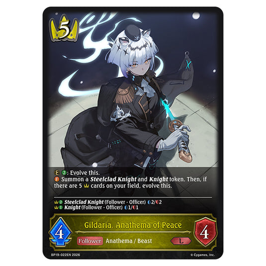 Gildaria, Anathema of Peace BP19-022EN card from the Shadowverse: Evolve set Eightfold Retribution & Omens and Heirs