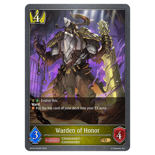 Warden of Honor BP19-024EN card from the Shadowverse: Evolve set Eightfold Retribution & Omens and Heirs