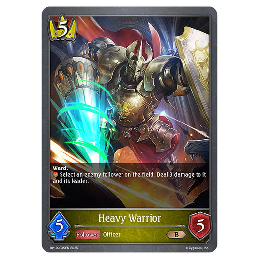 Heavy Warrior BP19-035EN card from the Shadowverse: Evolve set Eightfold Retribution & Omens and Heirs